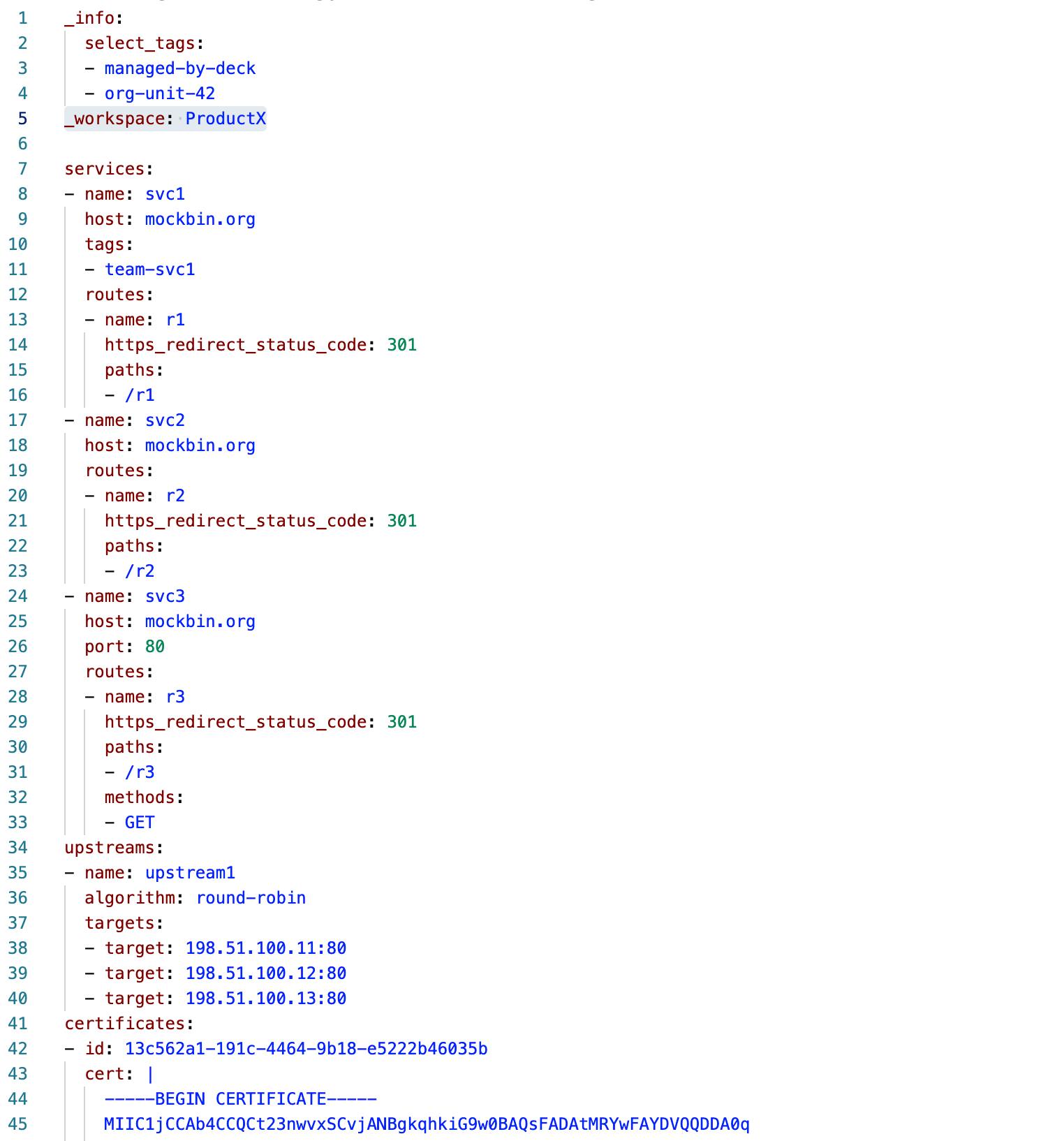 Kong API gateway decK file
