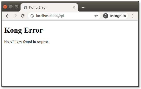 Kong Gateway Key Authentication: Browser 8000-401