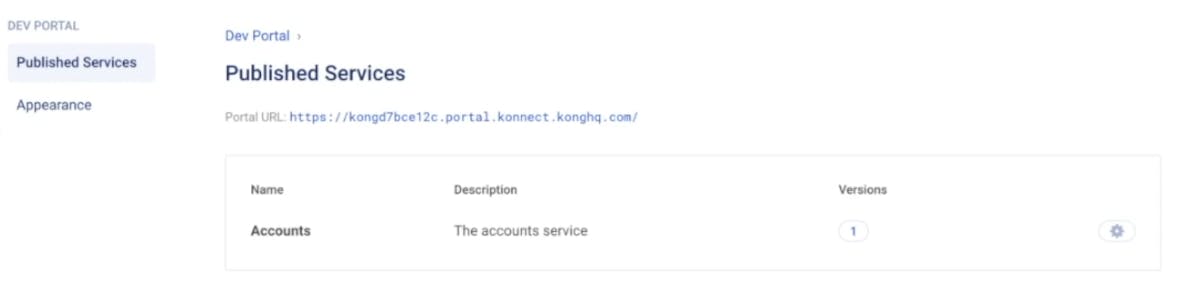Kong Konnect developer portal published services