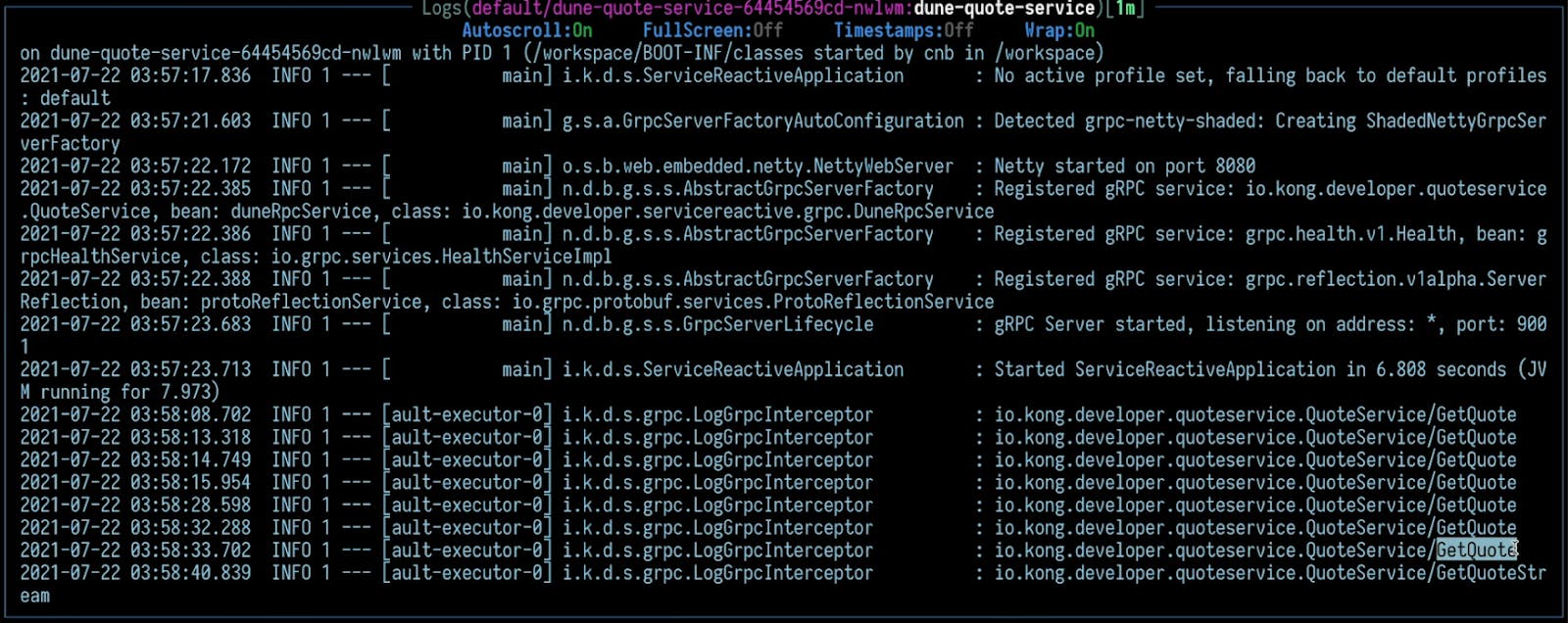 kubernetes ingress gRPC example service deployed