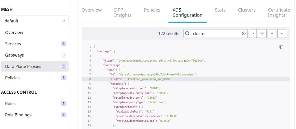 Figure 5: Live search and debugging capabilities for Envoy data plane configuration